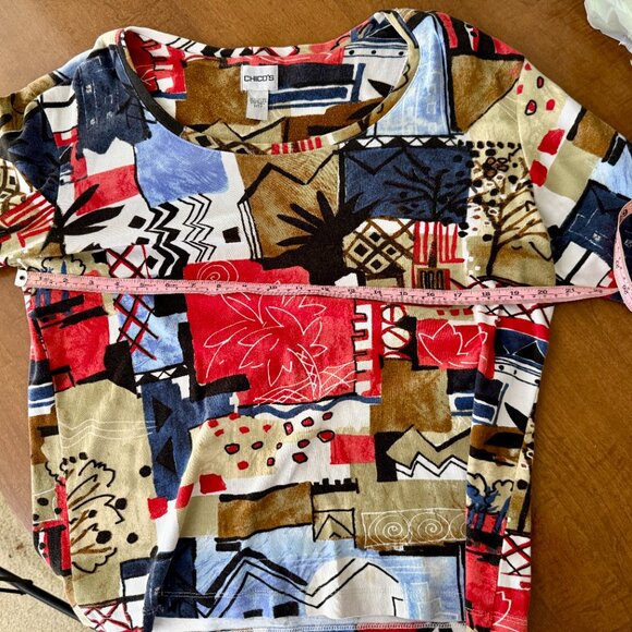 Chico’s Size 3 XL Abstract Geometric Print Long Sleeve Cotton Top - Picture 5 of 11
